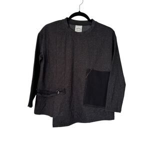 Fleur de Lis Shirt Womens Size Small Black Asymmetrical Pockets Long Sleeve